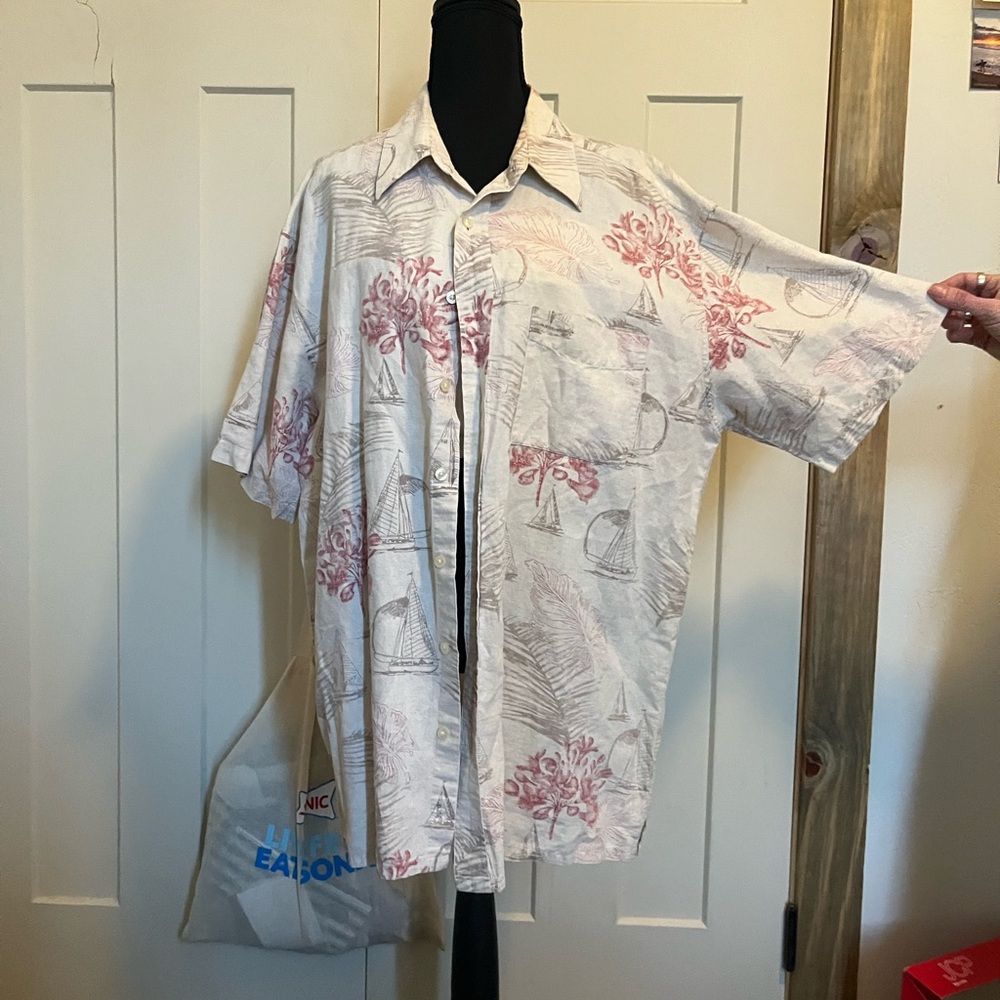 Covington Men's Casual Button Down Hawaiian Shirt - Cream and Pink